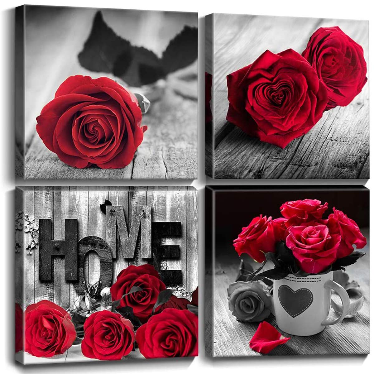 Red Rose Wall Art Set - 4 Pcs 20x20