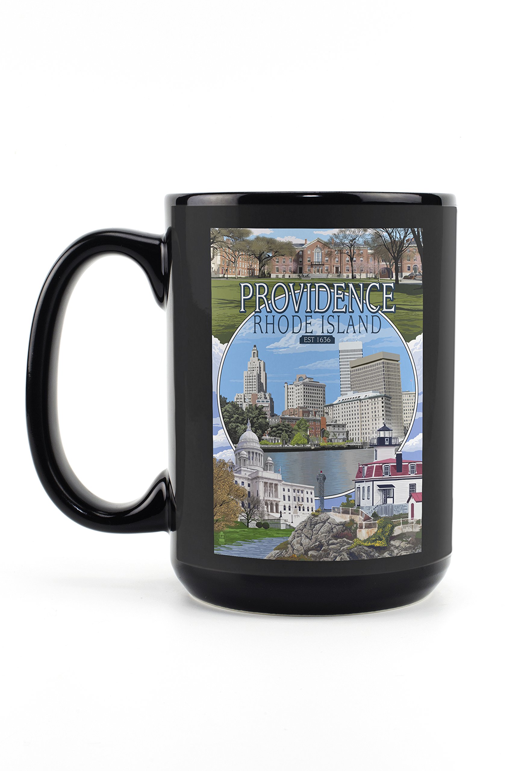 Lantern Press Providence Rhode Island Montage Scenes 15oz Black Ceramic Coffee Mug - Microwave & Dishwasher Safe Tea Cup - Perfect for Home, Office & Gifts
