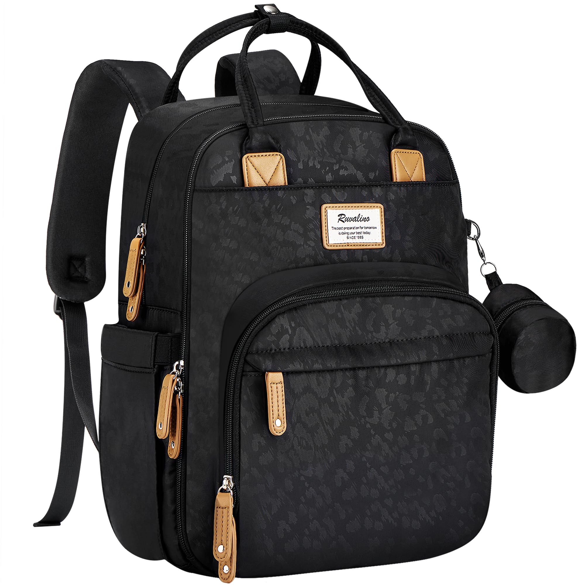 RUVALINO Diaper Bag Backpack - Large Capacity Waterproof Baby Changing Bag for Moms, Multifunctional Travel Pack for Diapers & Essentials (Black Leopard) - Perfect for Daycare, Travel & On-the-Go Parenting