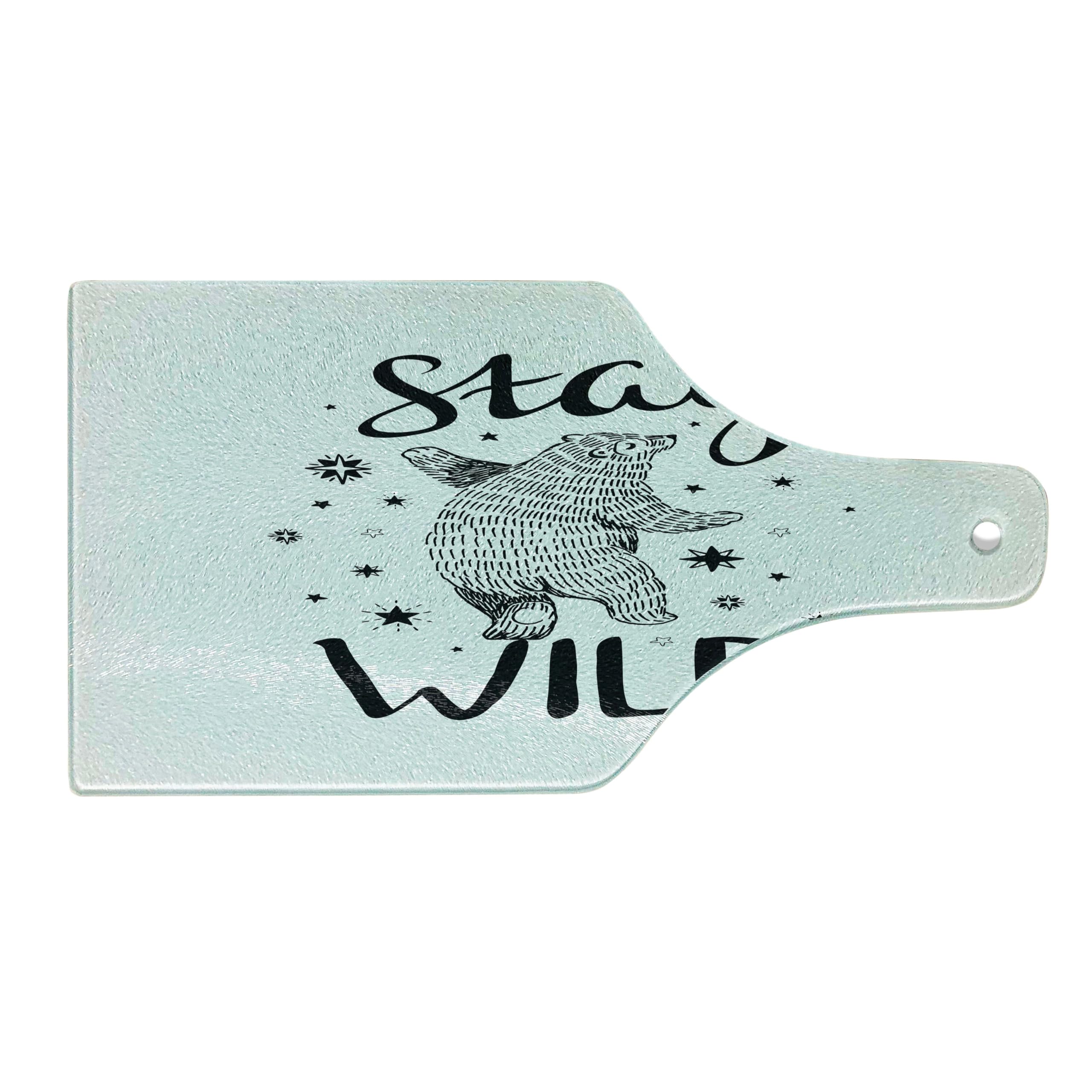 Ambesonne Bear Themed Tempered Glass Cutting Board - Hand Drawn Dancing Animal Design with Inspirational 