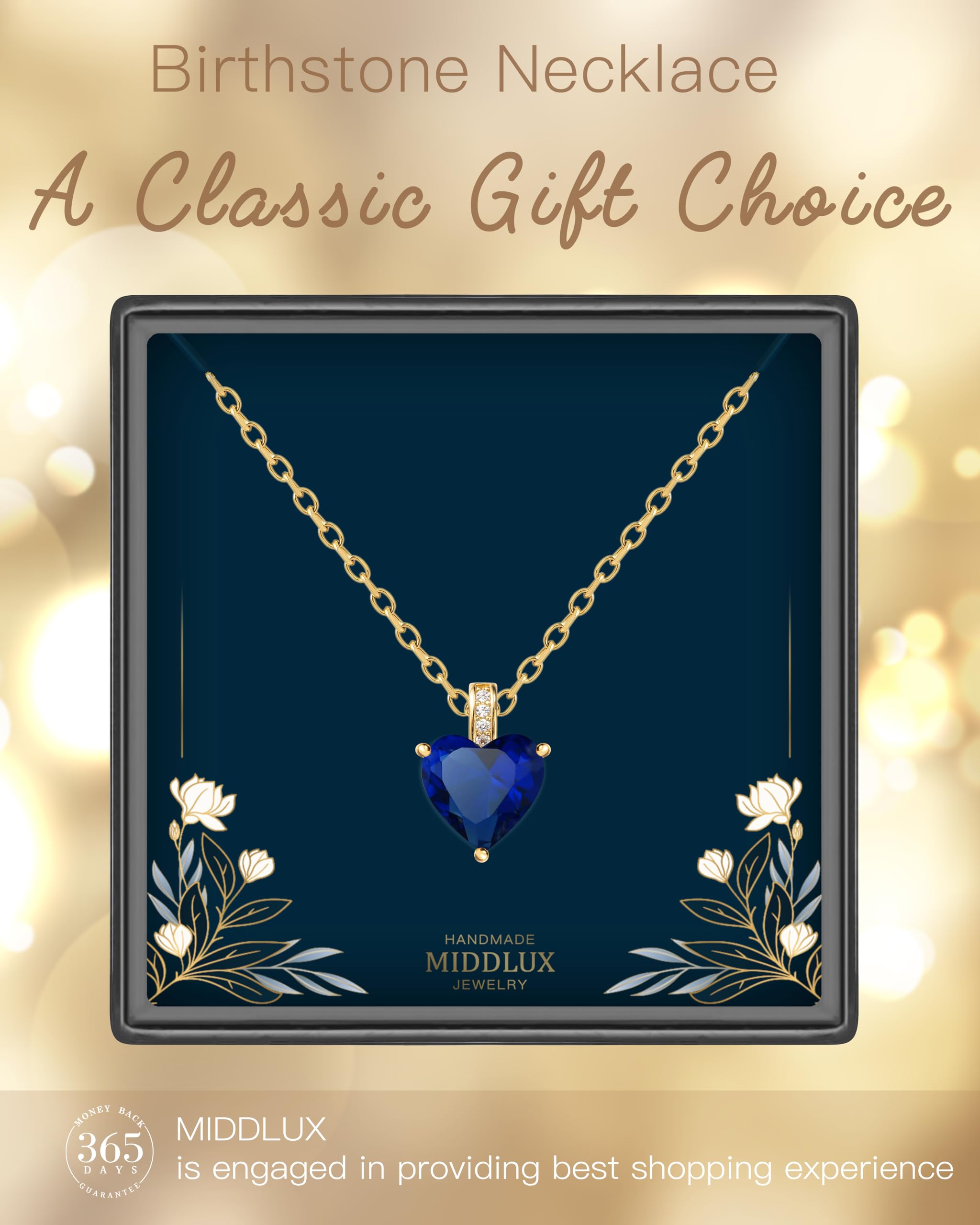 Genuine Birthstone Necklace for Women - Heart Pendant Love Jewelry, Personalized Birthday Gift for Her, Mother's Day Present - Perfect for Anniversaries, Valentine's Day & Special Occasions