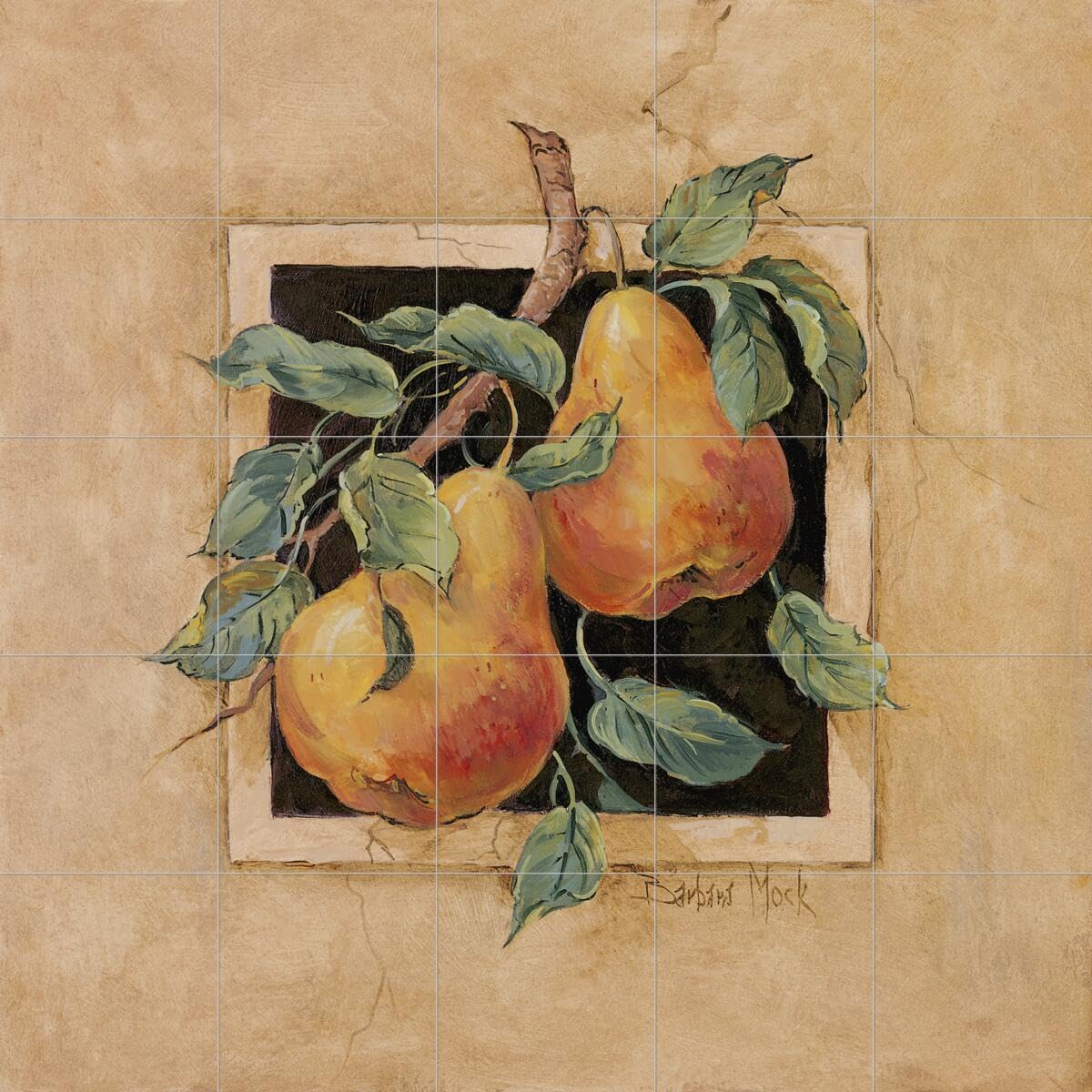 Ceramic Backsplash Tile Mural - Pear Design by Barbara Mock - Fruit & Vegetable Theme for Kitchen & Bathroom Decor - Perfect for Farmhouse, Modern, and Rustic Style Homes