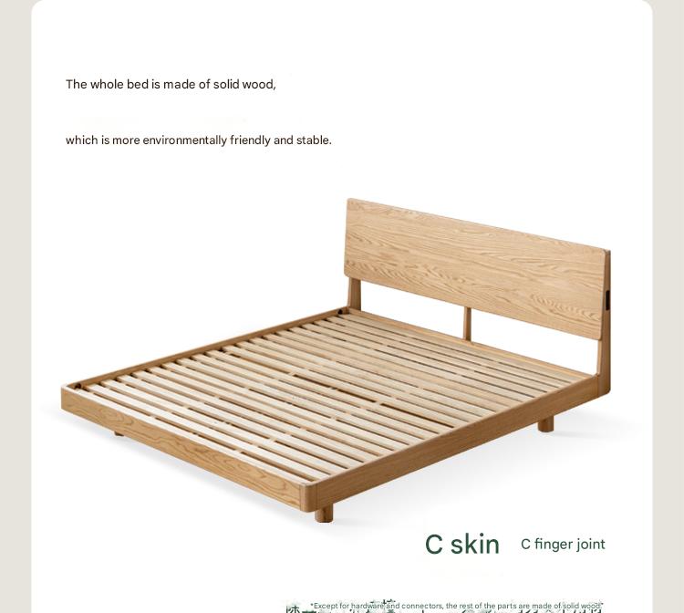 Solid Oak Wood Modern Floating Bed Frame - Queen Size, Sturdy Platform Bed with LED Lights for Bedroom, Living Room, Guest Room