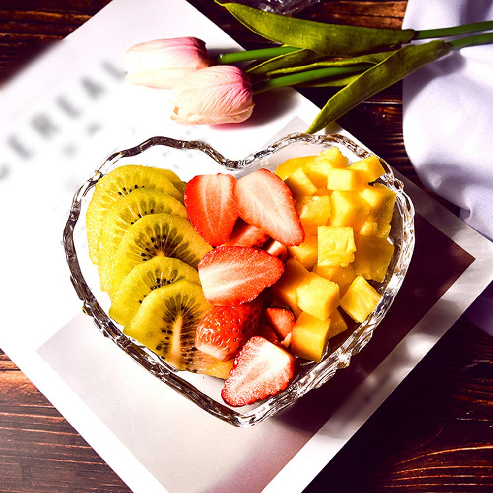 2PCS Clear Glass Heart Bowls for Fruit, Dessert & Salad - Kitchen & Cafe Use