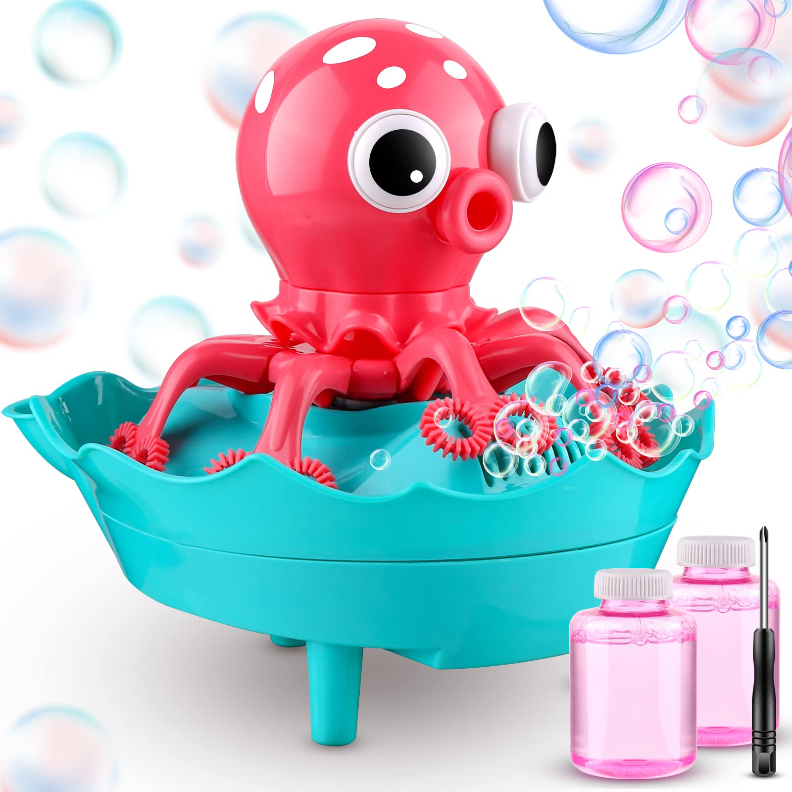 Octopus Bubble Machine for Kids - 8 Automatic Rotating Bubble Wands with Powerful Motor | Includes 2 Bubble Solutions | Creates 1000+ Big Bubbles | Outdoor Bubble Blower Toy | Perfect for Birthday Parties, Backyard Play & Summer Fun (Ages 3+)