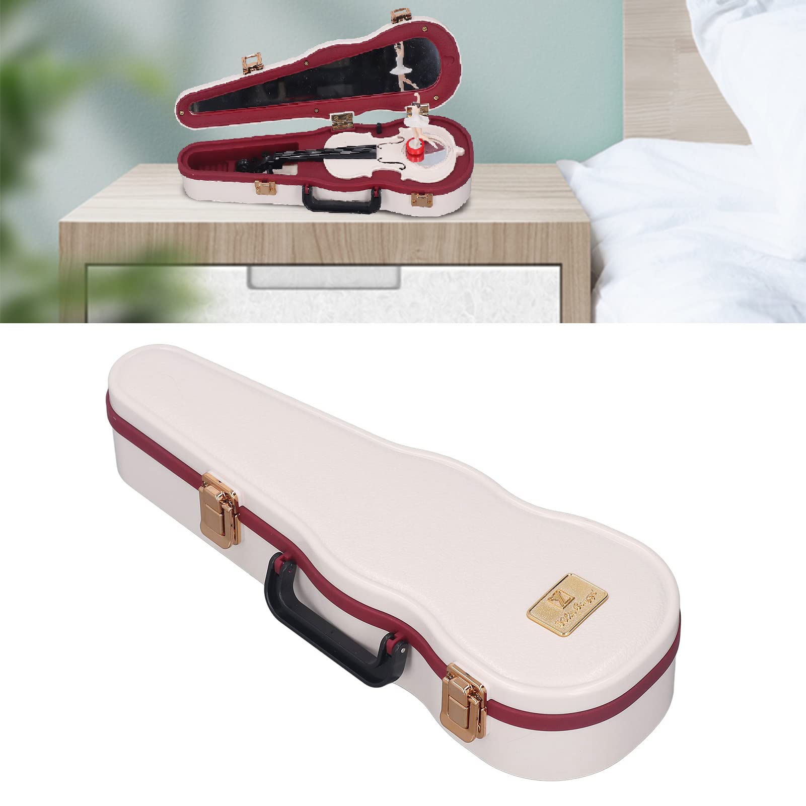 Classical Violin Music Box with Foot Pad Design - Small White Desktop Decoration for Home, Gift & Relaxation | Perfect for Bedroom, Office & Wedding Decor