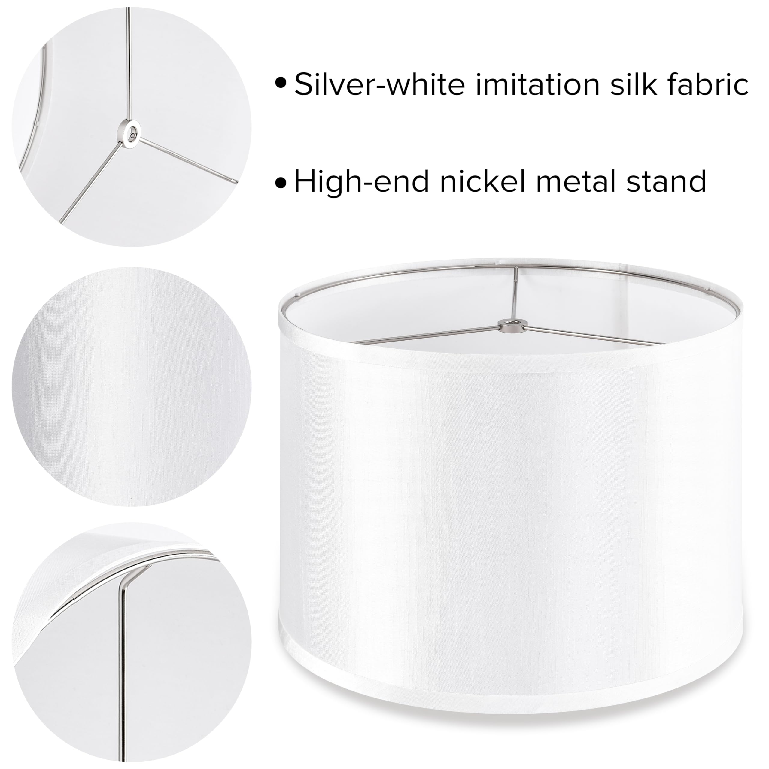 Silver-White Drum Lamp Shades Set of 2 - 13