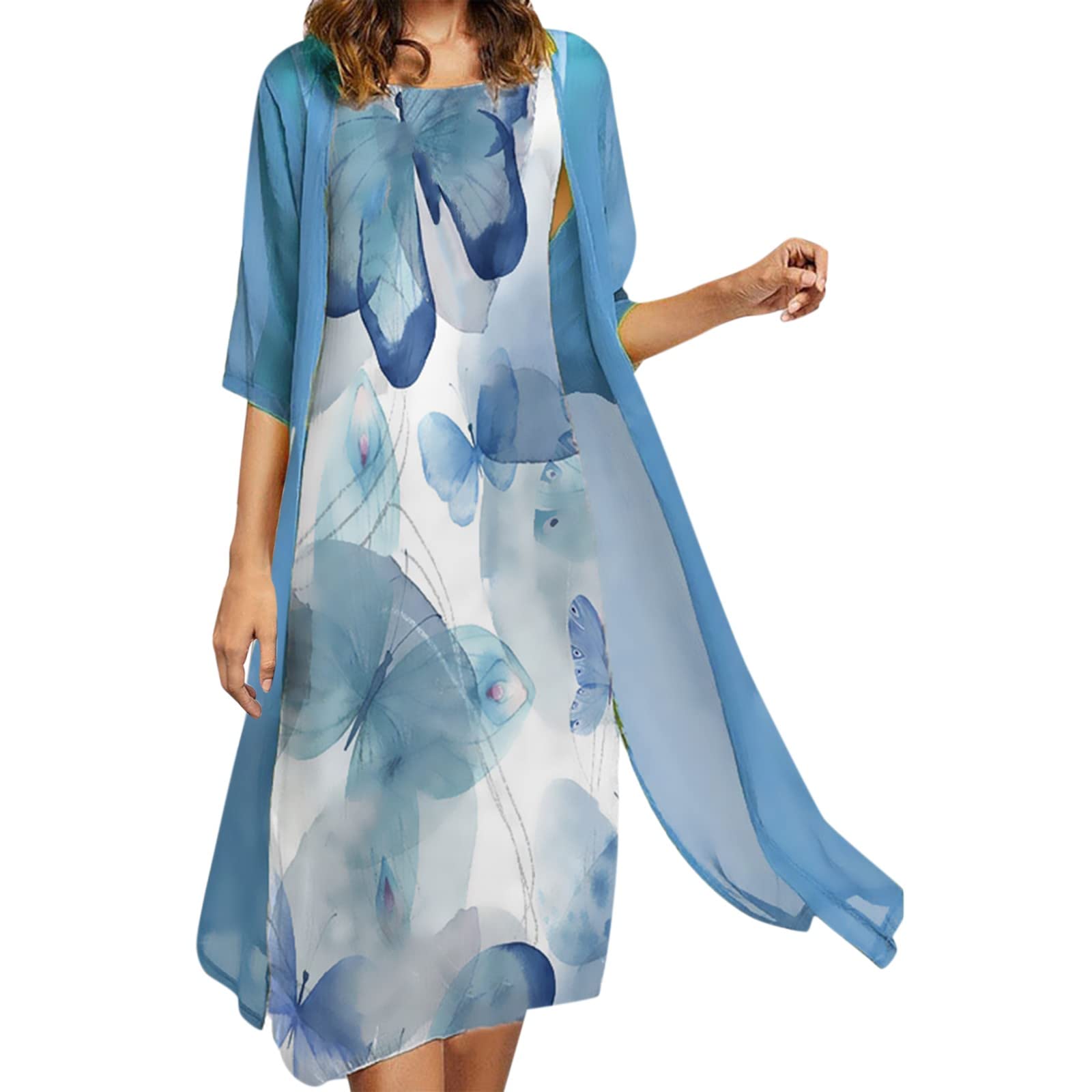 Women's Floral Chiffon Sleeveless Maxi Dress Two Piece Set - Summer Casual Vacation & Party Outfit - Perfect for Beach, Wedding, and Evening Events