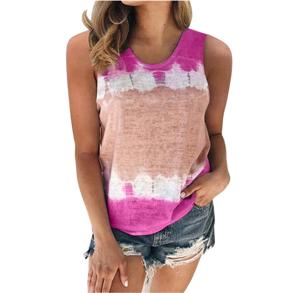 Women's Dressy Blouses & Tops - Color Block Tie-Dye Sleeveless Crew Neck Casual Tank Tops for Work, Party & Everyday Wear