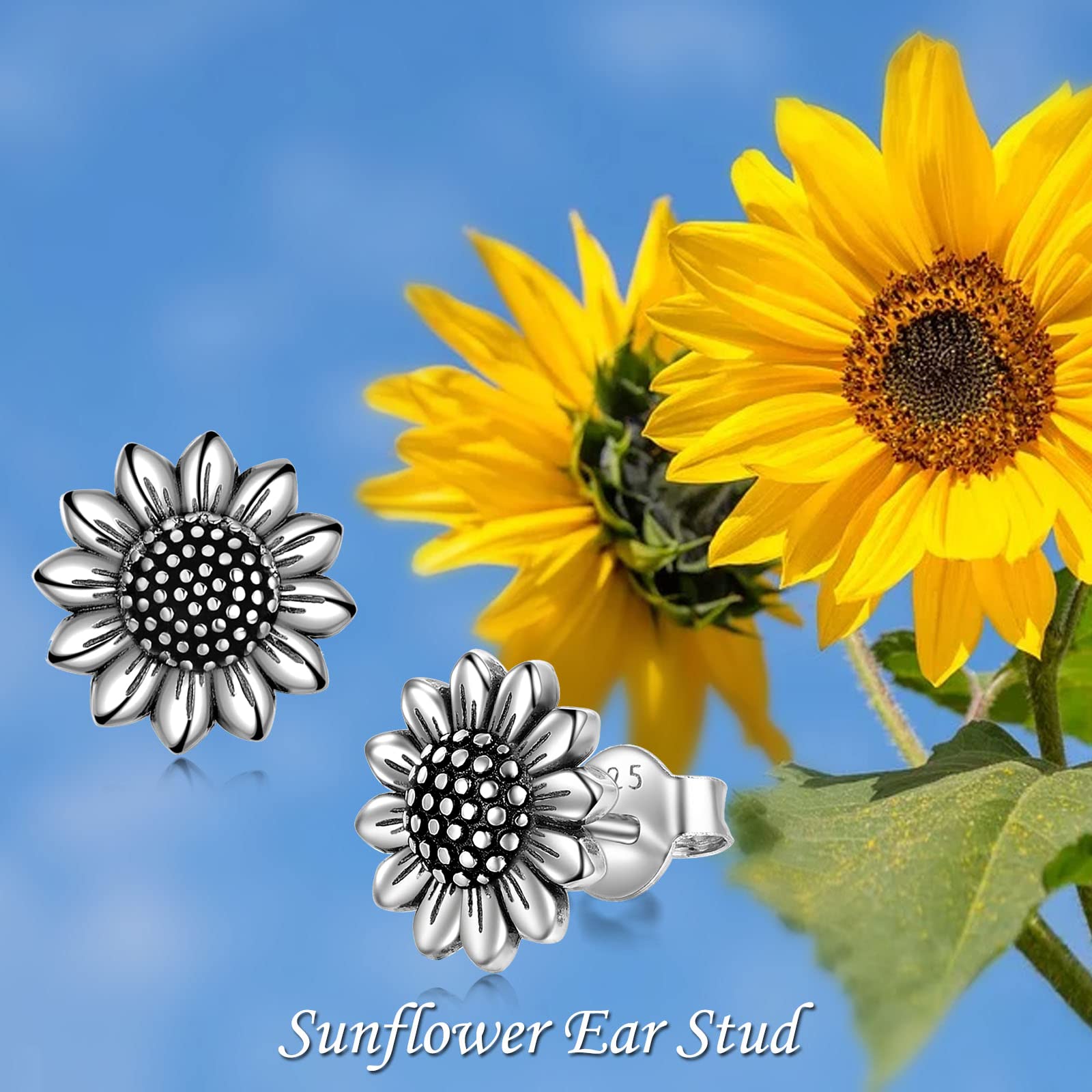POPLYKE 925 Sterling Silver Daisy Sunflower Stud Earrings for Women | Gold Plated Moonstone Flower Jewelry | Birthday Gifts, Anniversary, Wedding, Everyday Wear