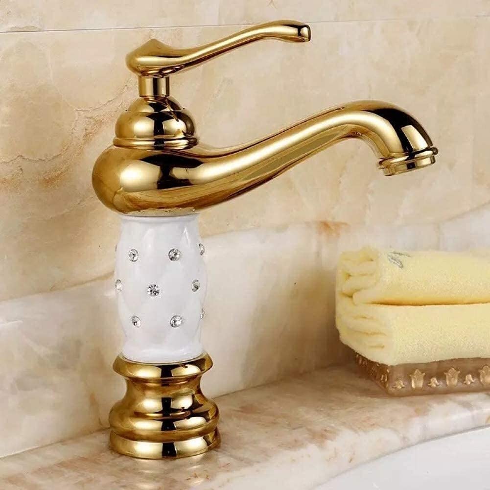 Luxury Golden Crystal Vessel Sink Faucet - Single Hole Deck Mounted Bathroom Basin Tap with Diamond Brass Mixer for Hot & Cold Water - Perfect for Modern Vanity, Master Bathroom, and Spa Retreats