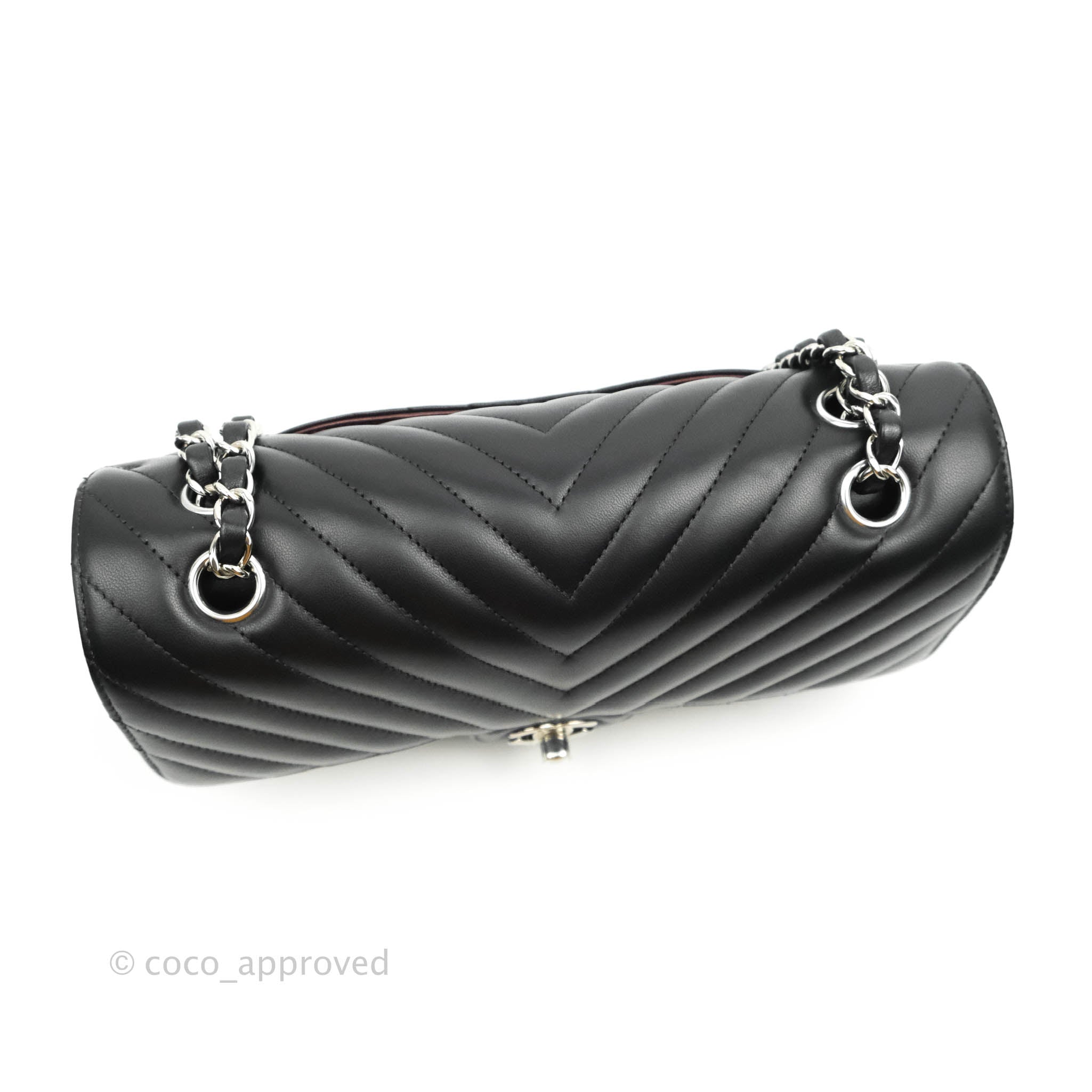 Chanel Classic M/L Medium Chevron Double Flap Bag in Black Lambskin with Silver Hardware - Luxury Handbag for Women, Perfect for Evening Events & Special Occasions