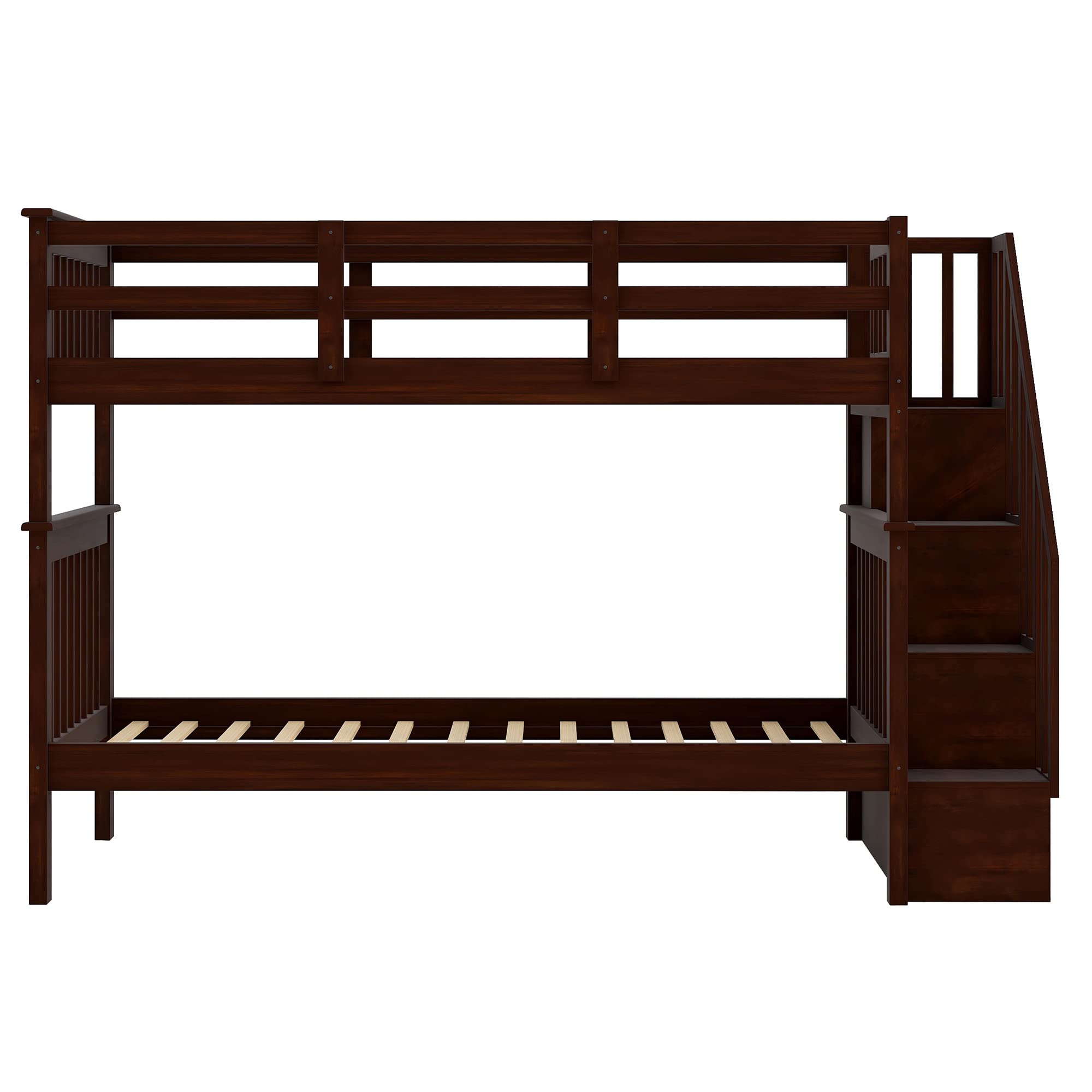 Harper & Bright Designs Twin Over Twin Bunk Bed with Stairs - Solid Wood Bunk Bed Frame with Storage & Guard Rail for Kids, Teens, Adults - Perfect for Bedroom, Dorm, Guest Room & Small Spaces (Espresso)