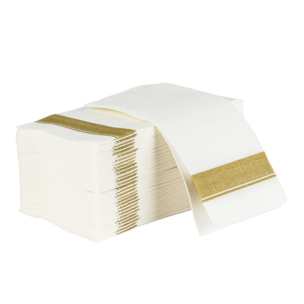 Premium White Linen-Like Dinner Napkins with Decorative Border - 50 Pack | Elegant Table Setting for Weddings, Parties & Fine Dining