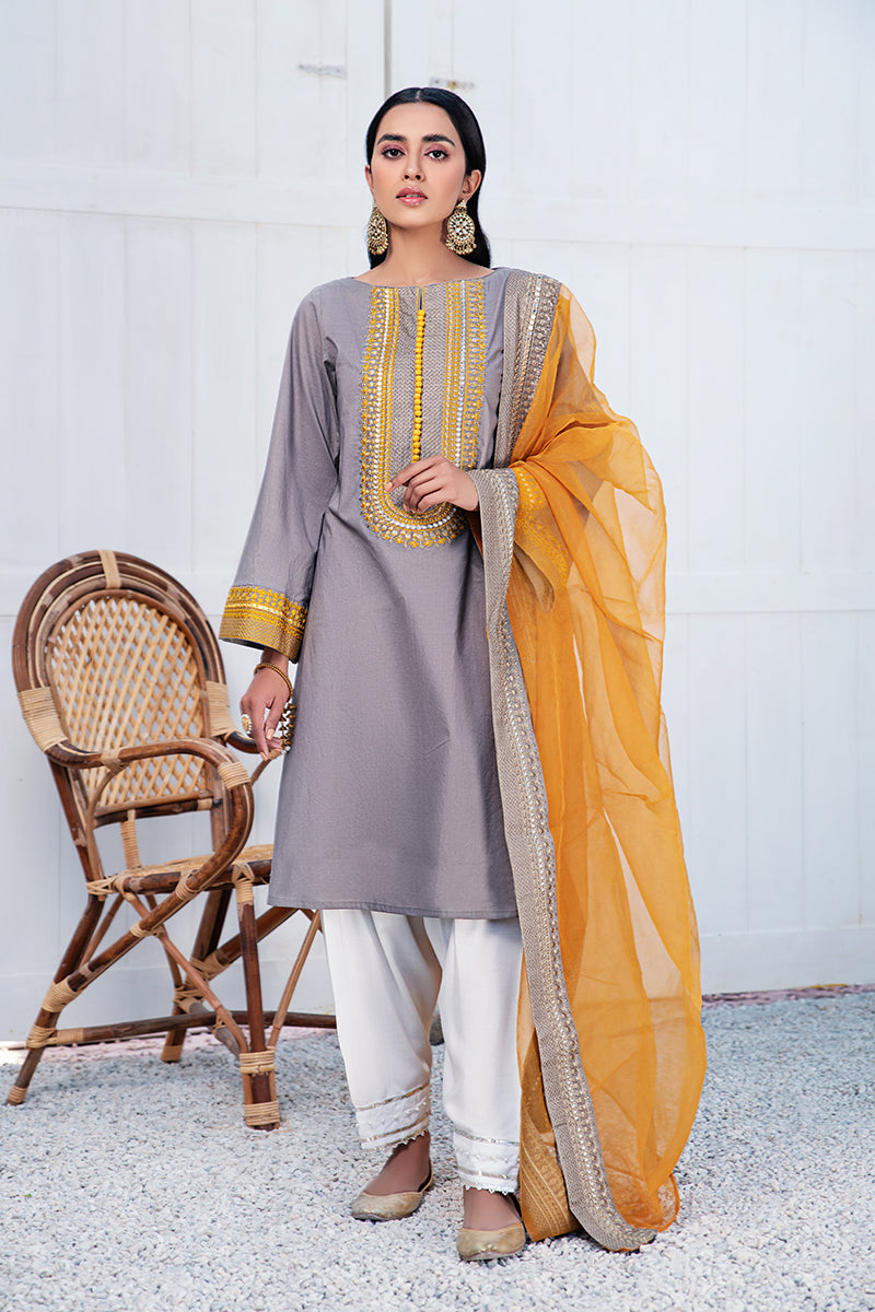 Elegant Amber Gray 2-Piece Set (Shirt & Dupatta) for Women - Perfect for Weddings, Parties & Festive Occasions