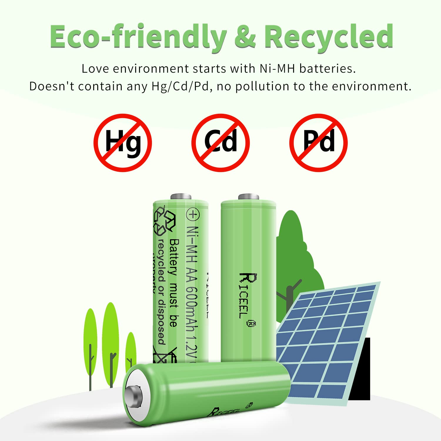 600mAh Rechargeable AA Batteries 1.2V - Solar Lights, Garden Lights & Household Devices - Long Lasting Double A Batteries for Outdoor & Indoor Use