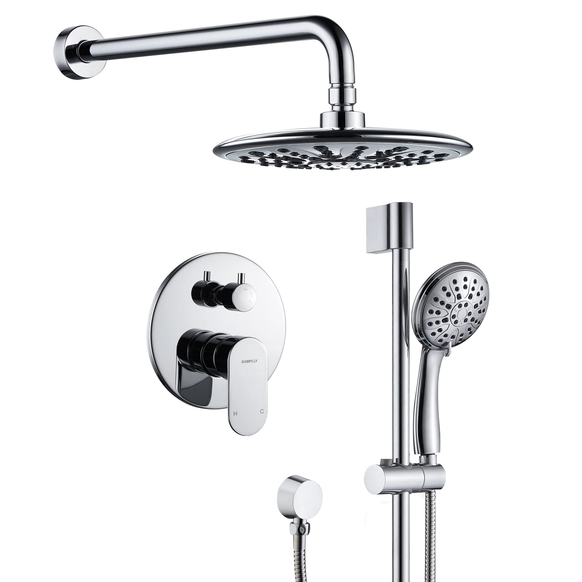 Gabrylly Wall Mounted Shower System - 8 Inch High Pressure Rainfall Shower Head with 3-Setting Handheld Spray, Chrome Shower Faucet Set with Diverter Valve for Modern Bathroom | Perfect for Spa-Like Experience and Water Conservation