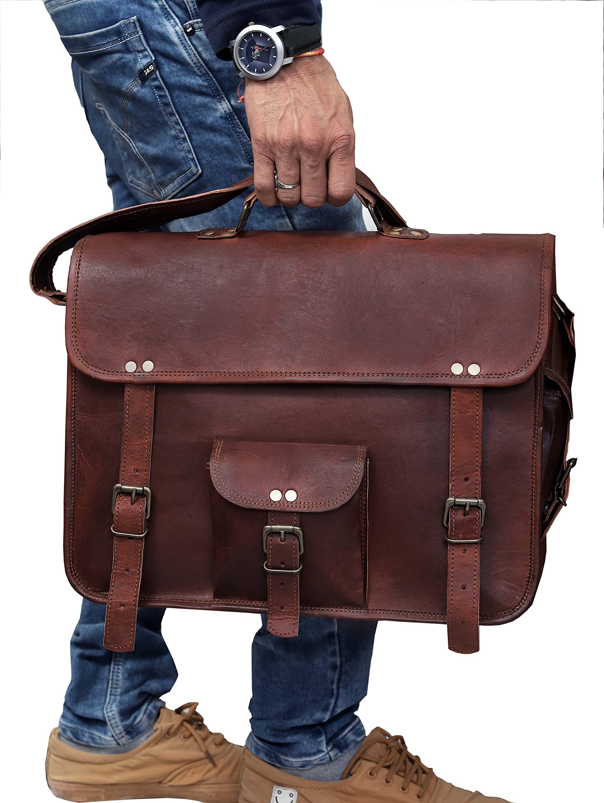 Handmade Genuine Leather Messenger Bag for Laptop & MacBook - Unisex Business Satchel Briefcase - Perfect for Work, Travel & College Commute