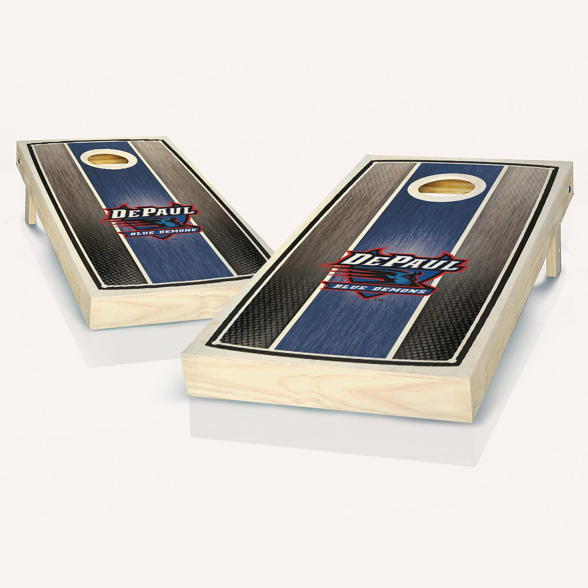 Premium DePaul Stained Striped Cornhole Game Set - 2 Regulation Wooden Boards & 8 All-Weather Bean Bags - Perfect for Backyard Parties, Tailgating, and Outdoor Family Fun