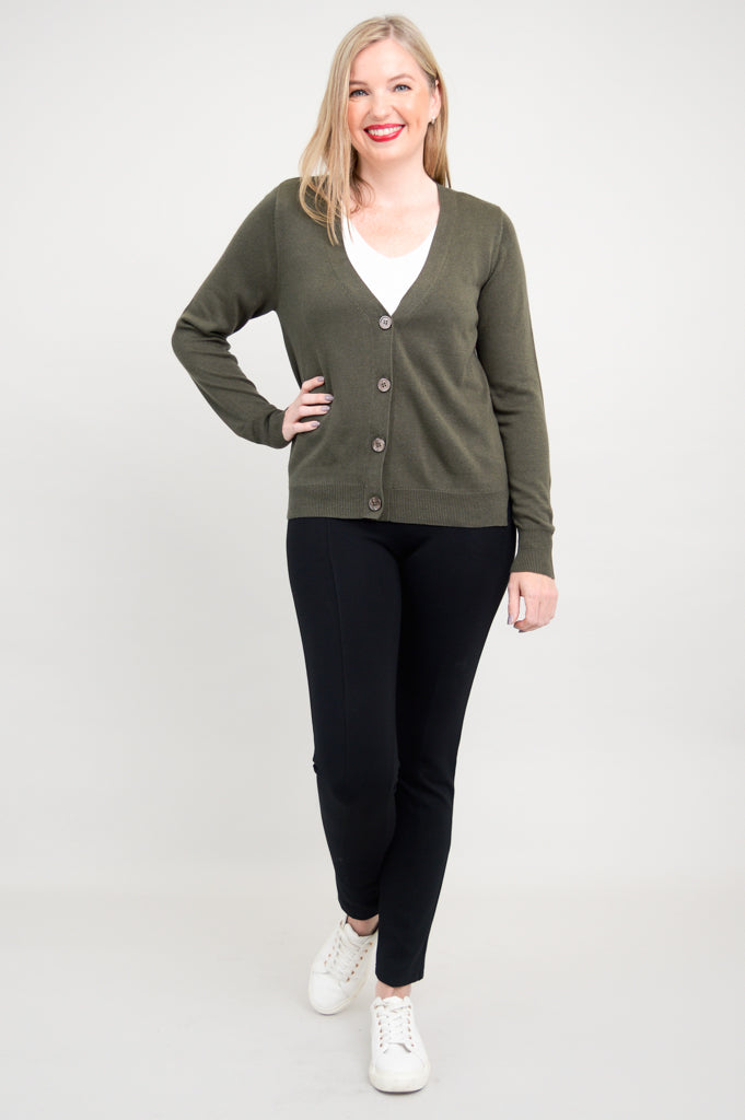 Jessica Sweater Women's Khaki Bamboo Cotton Blend Cardigan - Perfect for Fall Layering and Cozy Office Wear