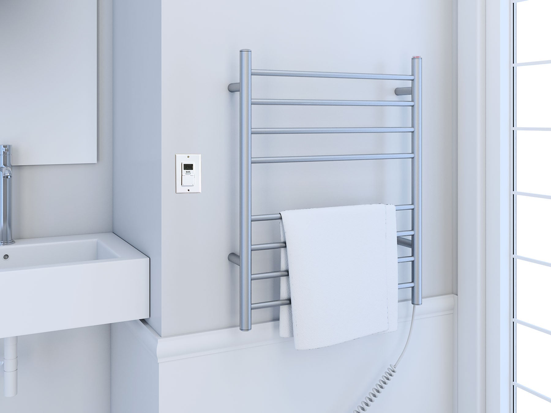 Premium 8-Bar Hardwired & Plug-in Towel Warmer - Brushed Stainless Steel with Digital Timer | Bathroom Luxury, Spa Experience, Hotel-Style Warm Towels for Home