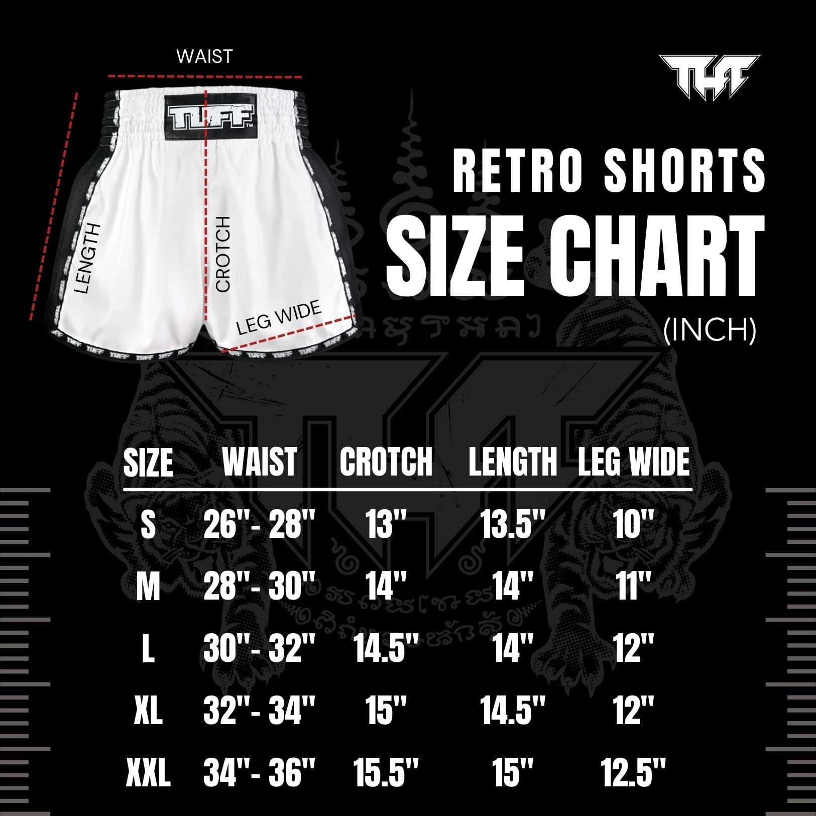 Tuff Sport Muay Thai Boxing Shorts - Retro Style Classic Slim Cut MMA Kickboxing Shorts for Men & Women | Perfect for Training, Workout, and Martial Arts Competition