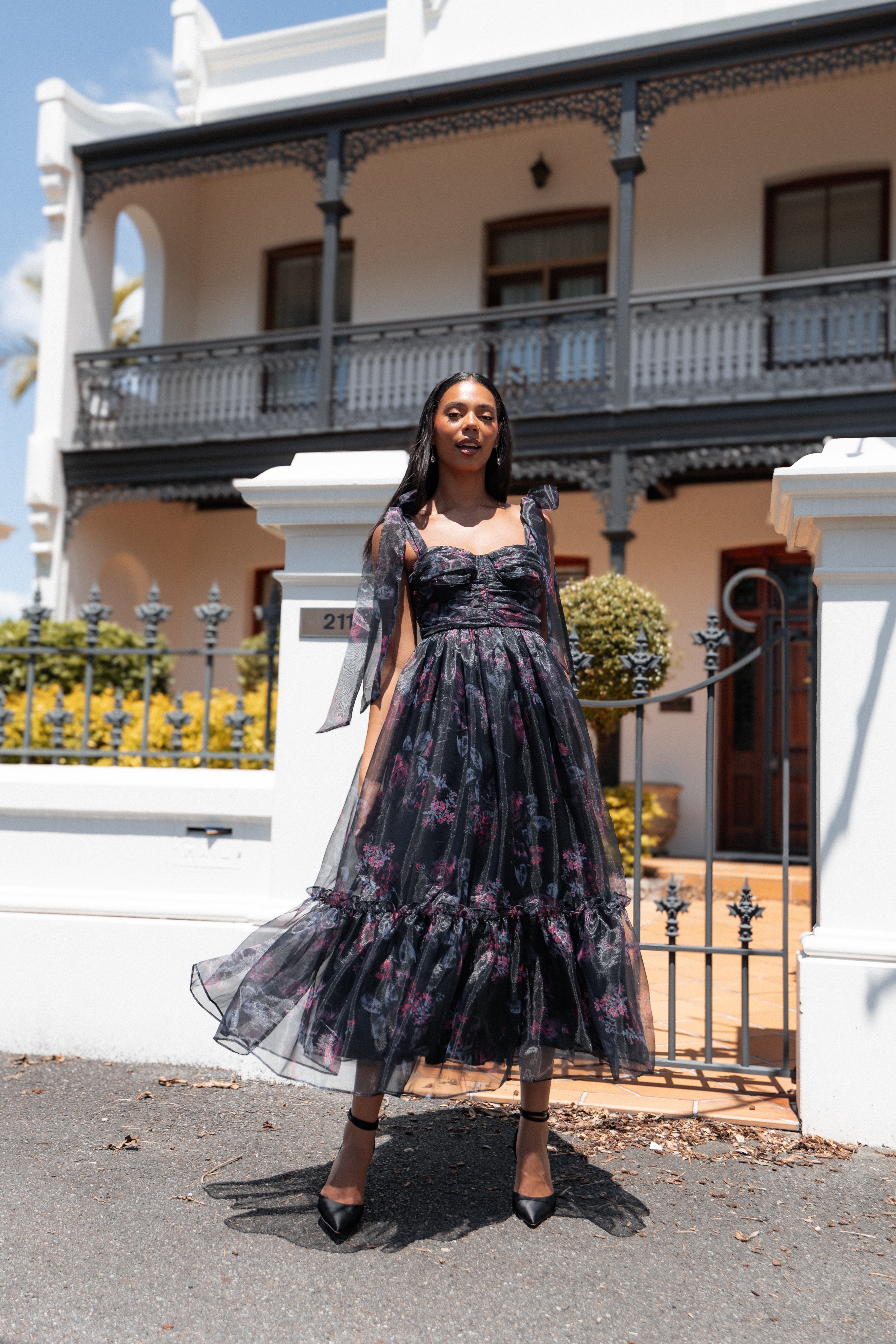 Floret Midi Dress - Dark Floral Print Women's Summer Dress for Casual Wear, Date Night & Beach Vacation