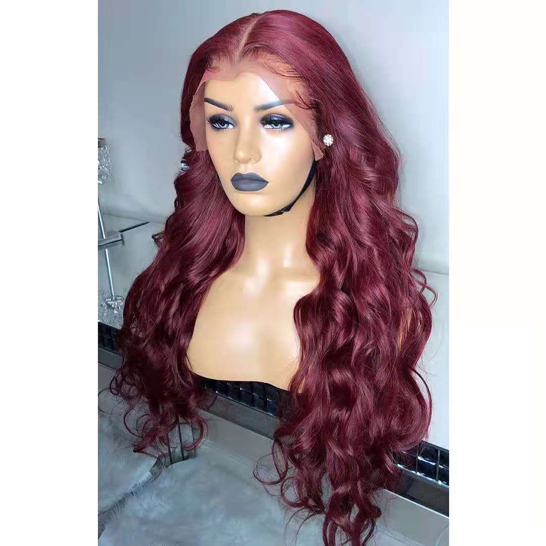 13×6 Lace Front Human Hair Wig - 16inch Brazilian Remy Body Wave Wavy Burgundy Lace Wig for Black Women | Pre-Plucked Bleached Knots & Glueless Design | Perfect for Daily Wear, Parties & Special Occasions