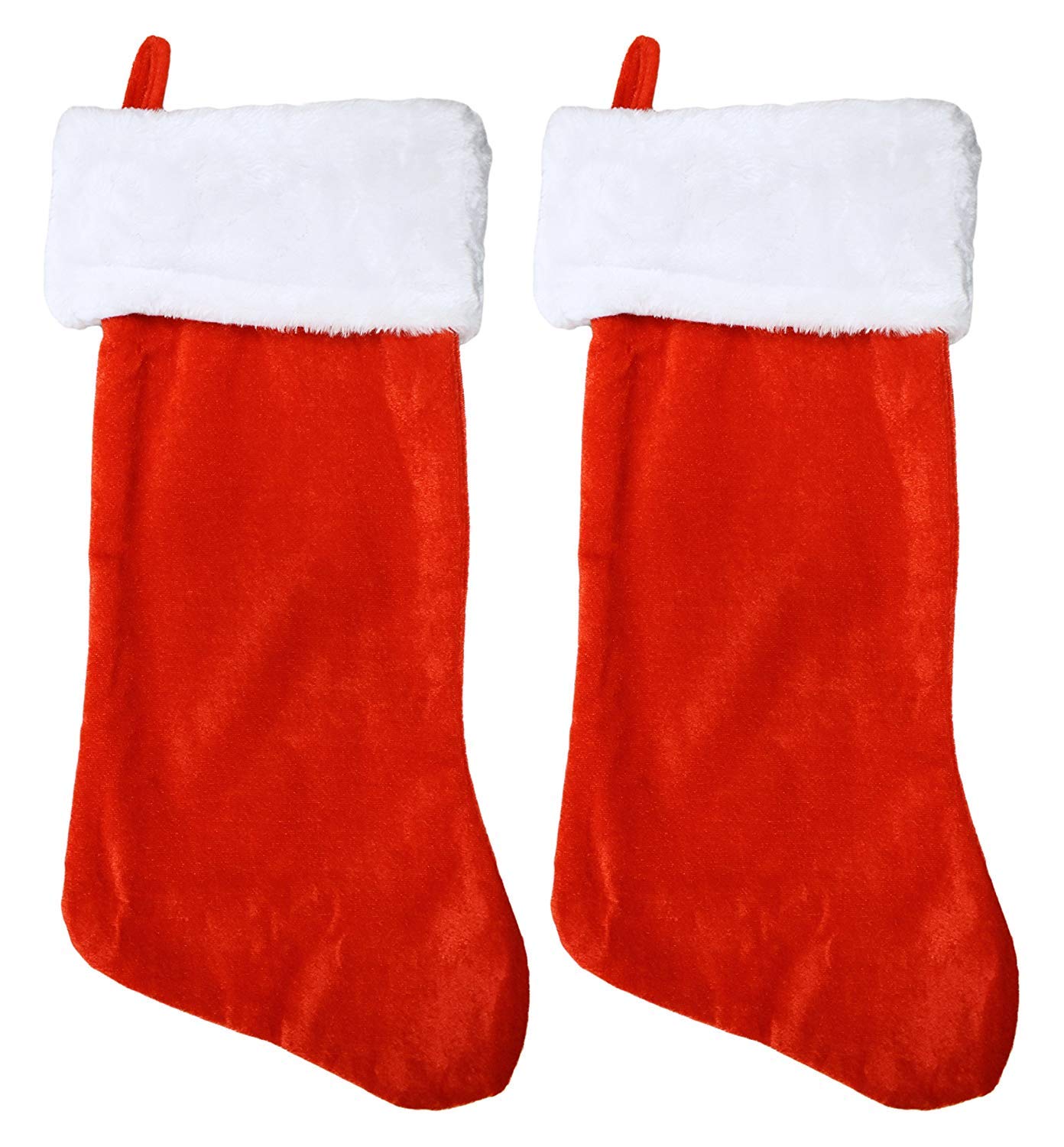 Festive Red & White Plush Christmas Stockings - 18 Inch Classic Holiday Decor Set of 2 for Fireplace Mantel & Gift Giving
