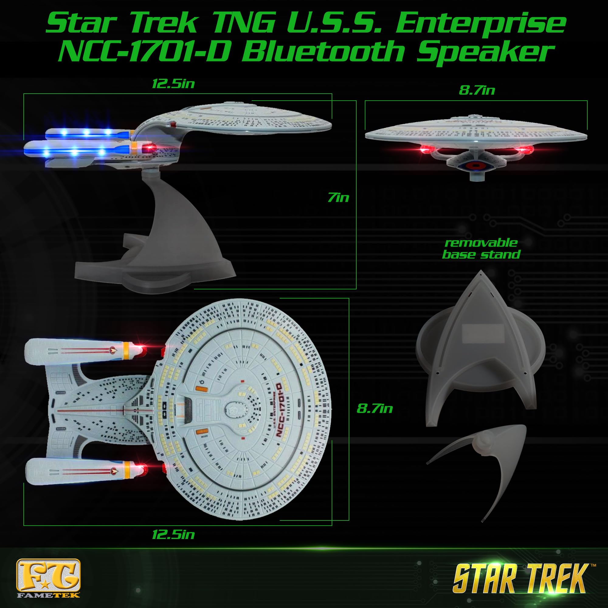 Star Trek U.S.S. Enterprise 1701-D Bluetooth Speaker with Engine Sounds, Night Light & Sound Effects | Replica Collectible for Trekkies | Perfect Gift for Sci-Fi Fans, Home Office Decor & Star Trek Memorabilia Collection