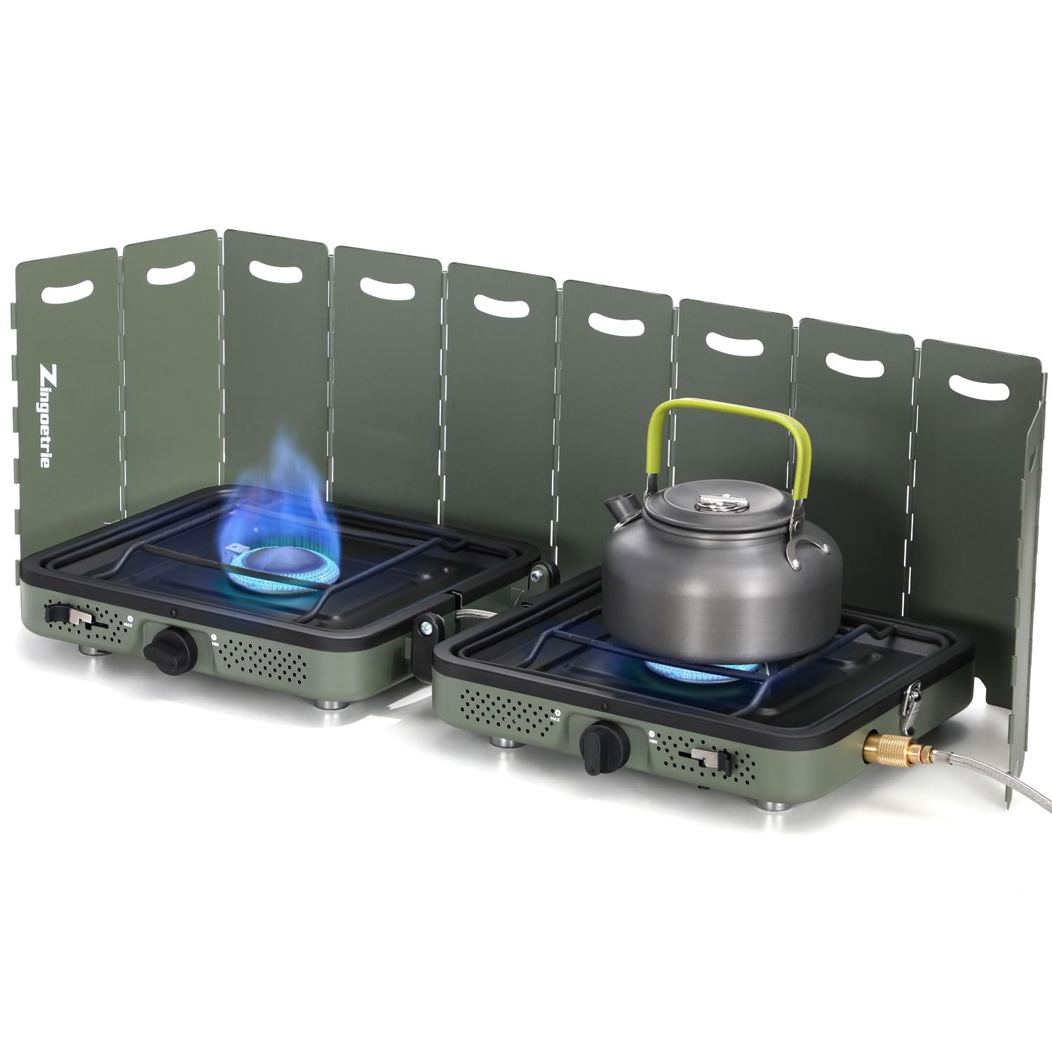 Zingoetrie 17000 BTU Portable Propane Camping Stove - Adjustable Dual Burner with Windscreen, Foldable Design & Carry Bag - Perfect for Outdoor Cooking, Camping, Backpacking, Picnics & Tailgating