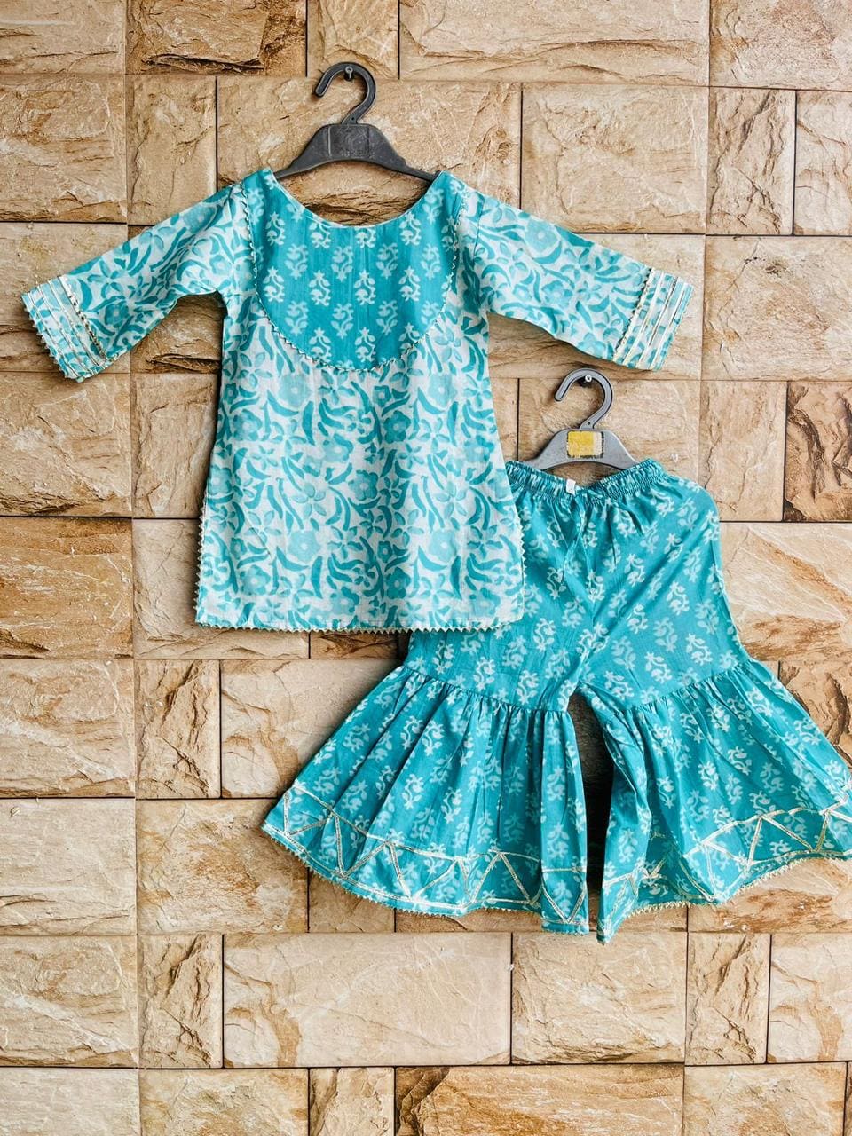 Blue Floral Printed Half Sleeve Sharara Set for Women - Elegant Indian Ethnic Outfit for Weddings, Parties & Festive Occasions