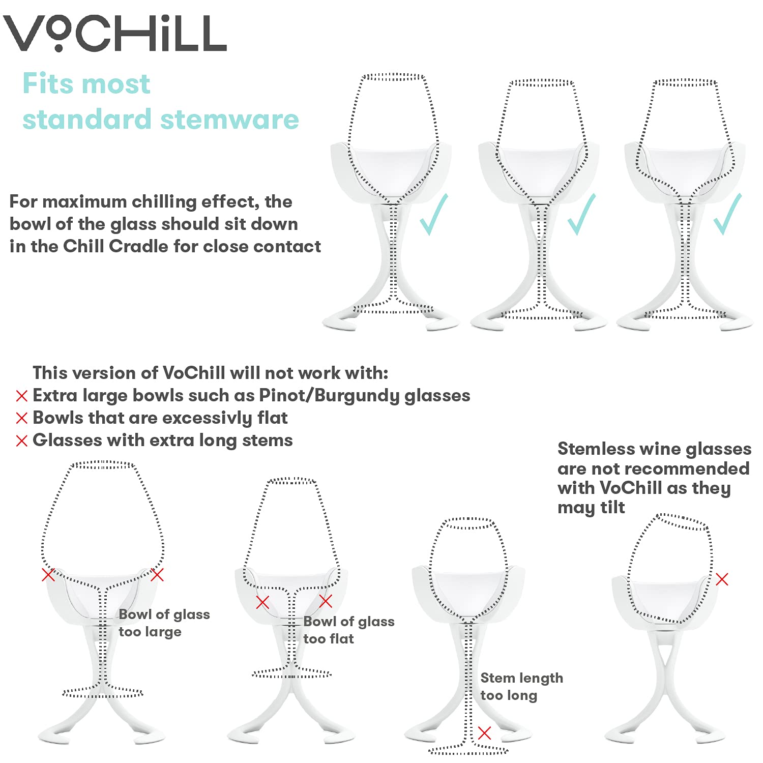 VoChill Stemmed Wine Glass Chiller - Reusable & Refreezable Chill Cradle for Wine Lovers | Actively Cools Stemware | Made in USA | Perfect for Parties, Dinners & Outdoor Gatherings | Stone Design