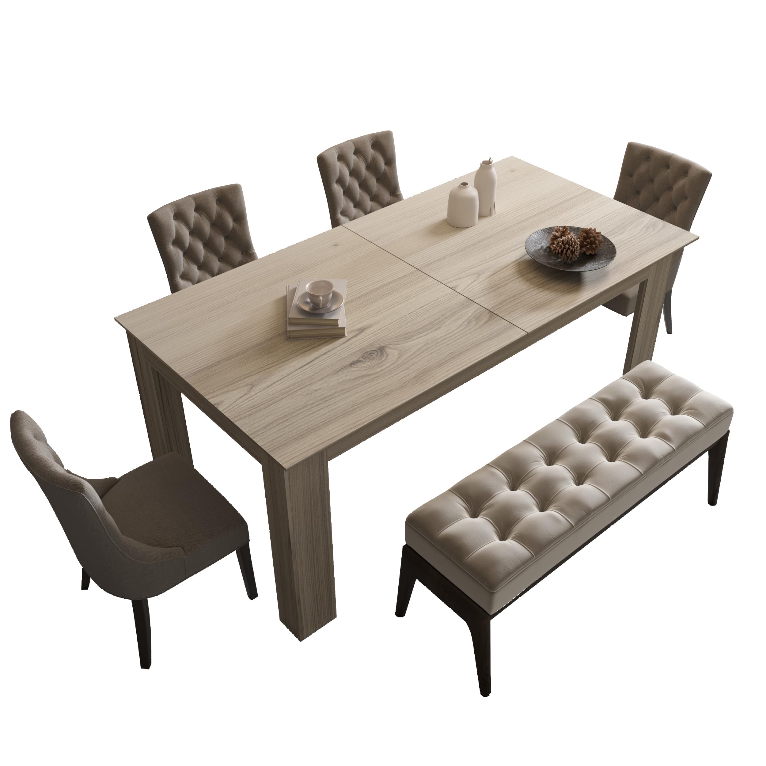 5-7.2FT Extendable Dining Table for 6-8 People - Modern Midcentury Expandable Kitchen Table with Leaf - Space Saving Dining Room Furniture for Small Homes & Apartments - Perfect for Family Dinners & Entertaining Guests