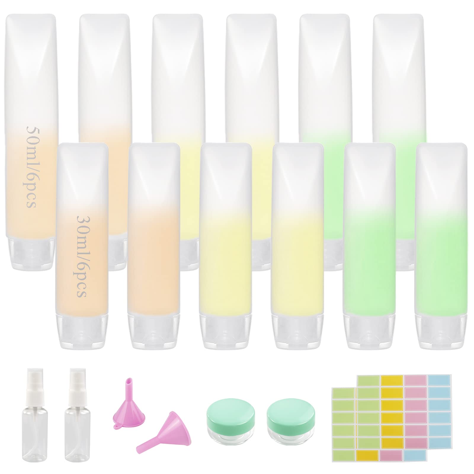12-Piece Travel Size Bottles Set - 30ml & 50ml Clear Plastic Refillable Squeeze Containers for Toiletries | Perfect for Airplane Travel, Gym Essentials & Hotel Toiletries Organization