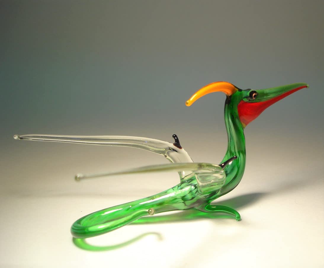 Handmade Blown Glass Dinosaur Pterodactyl Figurine - Unique Glass Art Collectible for Home Decor, Office Display & Gift Giving