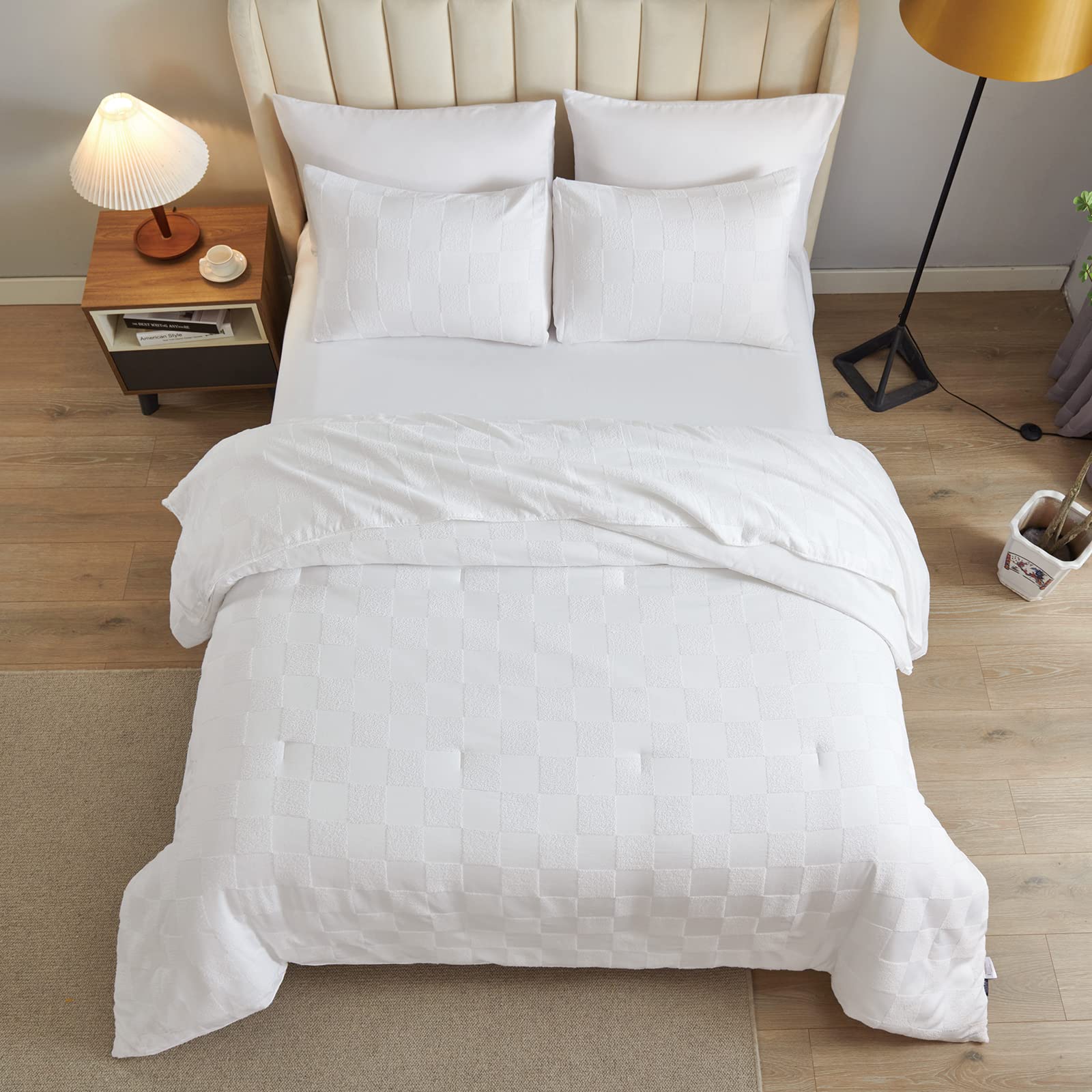 White King Size Comforter Set - 7 Piece Tufted Bed in a Bag with Ultra Soft Comforter, Sheets & Pillowcases | Luxury Hotel Style Reversible Bedding for Master Bedroom & Guest Room