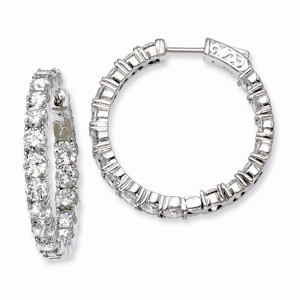Rhodium-Plated Sterling Silver CZ Hinged Hoop Earrings for Women - Elegant Everyday & Party Jewelry