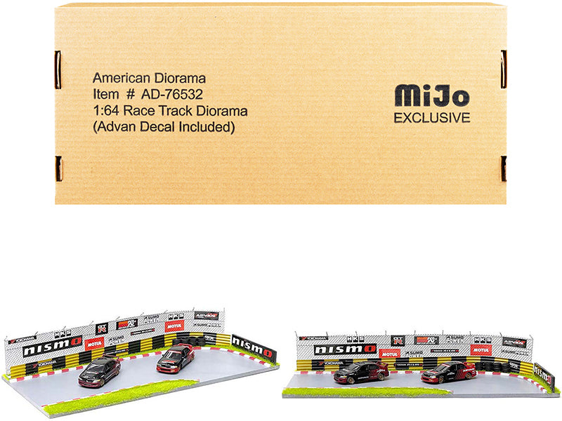 1/64 Scale Race Track Advan Diorama with Decals - Detailed Miniature Car Display for Collectors - Perfect for Model Racing Scenes & Toy Car Photography
