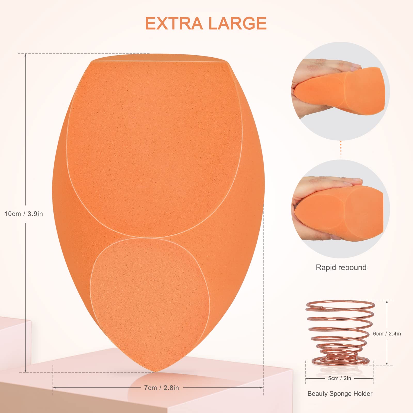 Extra Large Makeup Beauty Sponge Blender (10cm) with Holder - for Dry & Wet Use - Foundation, Blush & Powder Application - Perfect for Face & Body Makeup - Great for Professional Artists & Home Beauty Routines