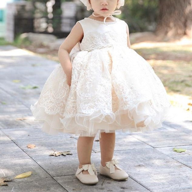 Elegant Princess Lace Flower Girl Dress with Bow Embellishments - Perfect for Weddings, Baptisms & Special Occasions