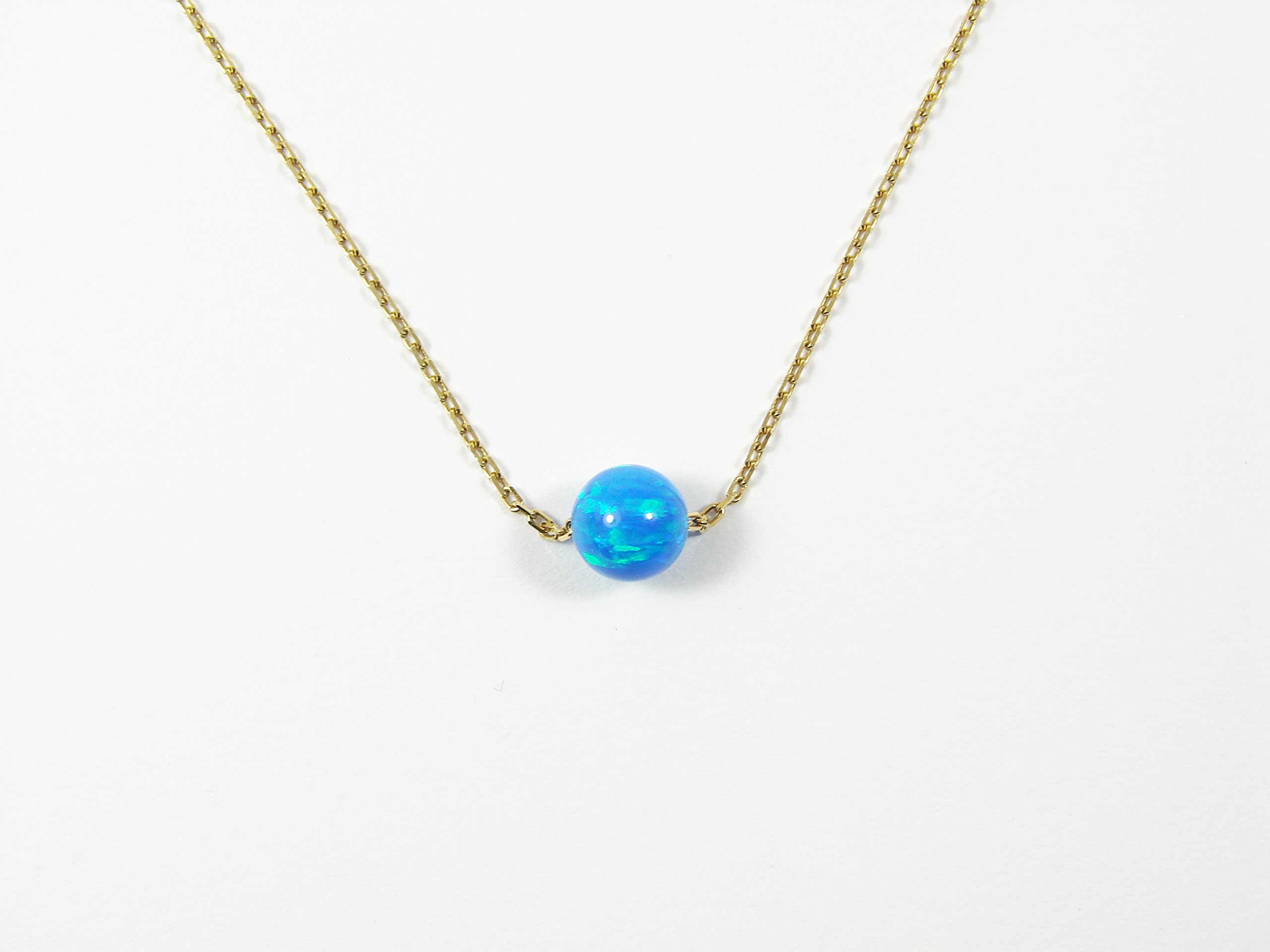 Blue Opal Ball Gold Plated Sterling Silver Necklace - Minimalist Dot Opal Bead Pendant for Everyday Elegance and Special Occasions
