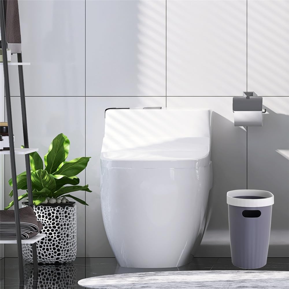 Slim Plastic Trash Can with Handle & Press Ring - Narrow Waste Basket for Bathroom, Bedroom, Kitchen & Office - Space-Saving Garbage Bin for Small Spaces, Under Sink, Vanity or Cabinet (Gray)