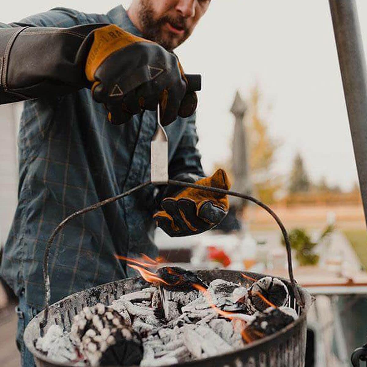 Premium Stockman's Leather Grill Gloves with Extra Long Thick Cuffs - 100% Genuine Heat-Resistant BBQ Gloves for Grilling, Smoking & Outdoor Cooking - Perfect for Searing Steaks, Handling Hot Pans & Campfire Cooking