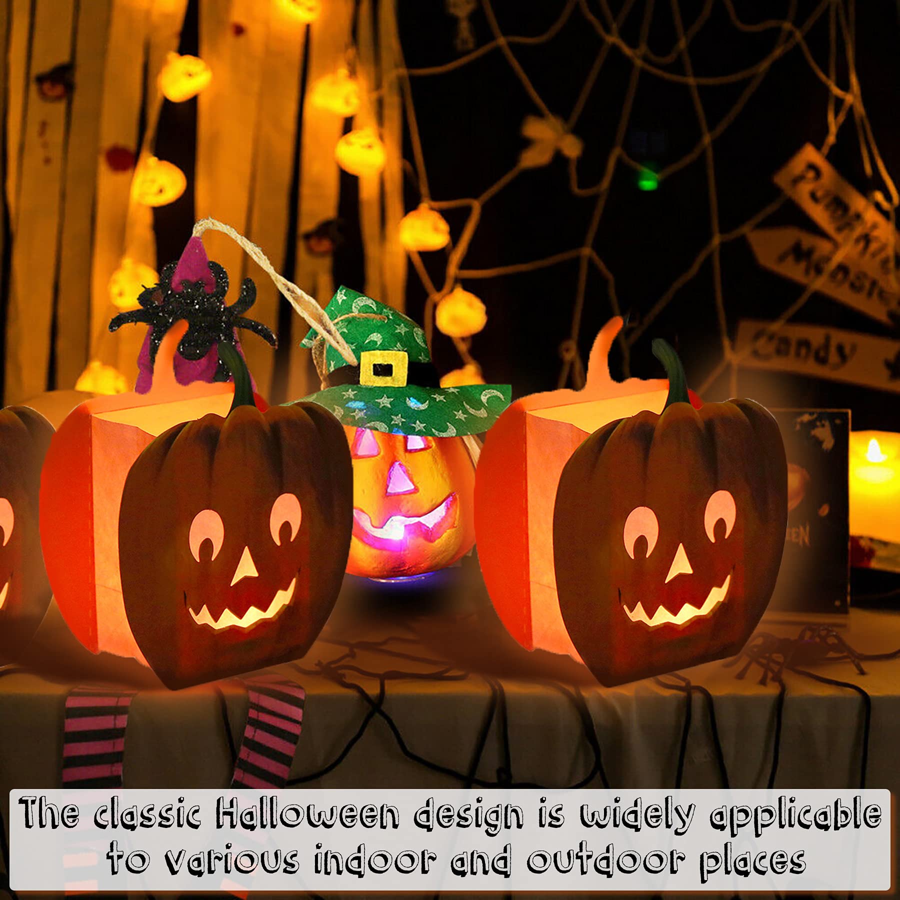 Zariocy 15-Piece Halloween Pumpkin Luminary Bags - Flame Resistant Paper Lanterns with Pumpkin Patterns for Party Decor | Perfect for Halloween Night, Porch Lighting & Spooky Atmosphere