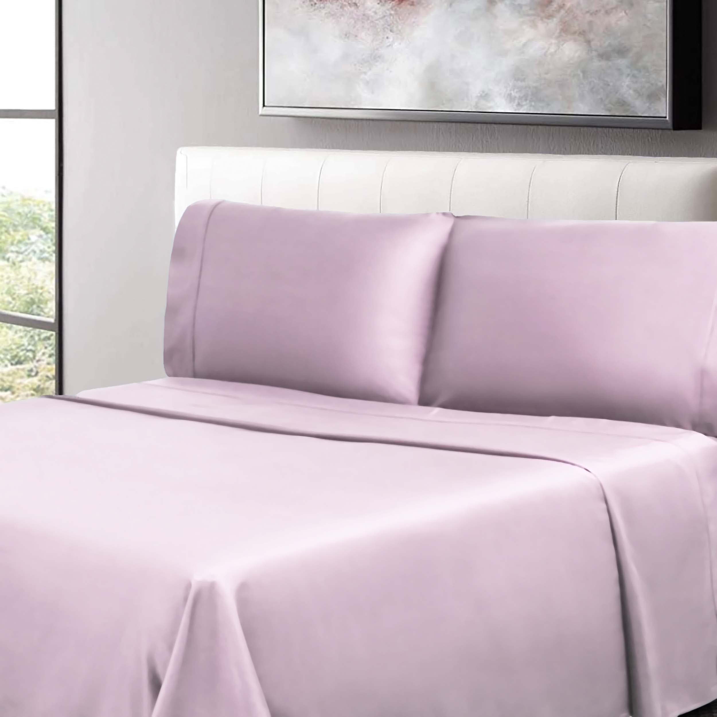 300 Thread Count Cotton Percale Solid Deep Pocket Bed Sheet Set - Queen Size, Soft & Breathable Luxury Sheets for Comfortable Sleep - Perfect for Master Bedroom, Guest Room or Vacation Home