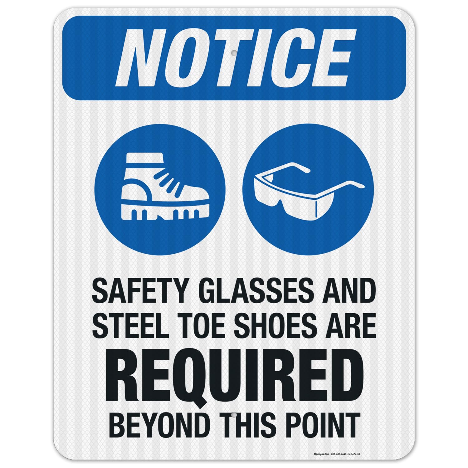 OSHA Safety Sign - 'Safety Glasses & Steel Toe Shoes Required Beyond This Point' - 24x30 Inches, 3M EGP Reflective .080 Aluminum, Fade Resistant for Indoor/Outdoor Use - Made in USA - Perfect for Construction Sites, Warehouses & Industrial Areas