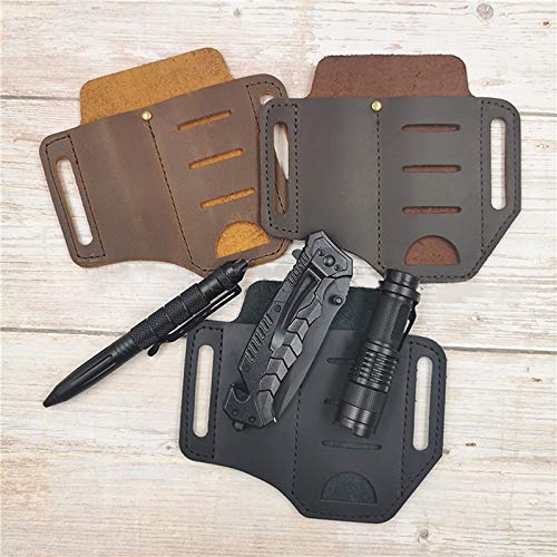VALINK Handmade Leather EDC Sheath for Knives, Flashlights & Multitools - Durable Belt Holster Organizer for Outdoor, Camping & Everyday Carry (EDC)