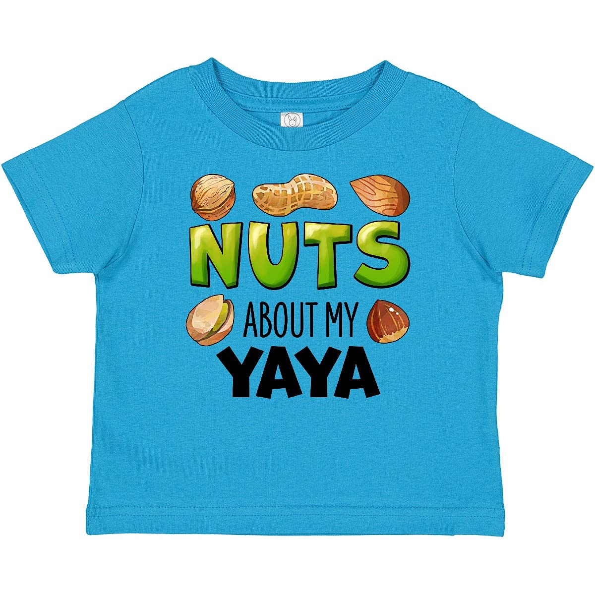 Inktastic 'Nuts About My Yaya' Peanut, Almond, Pistachio Baby T-Shirt - Cute & Comfortable Outfit for Grandparents Day, Family Photos & Casual Wear