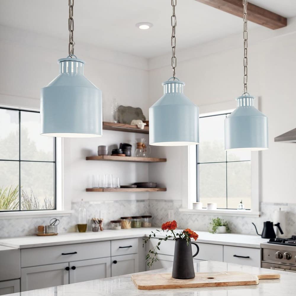 Rustic Metal Mini Pendant Light Fixture - 1 Light Country Farmhouse Ceiling Lamp in White | Perfect for Kitchen Island, Dining Room, or Entryway Lighting